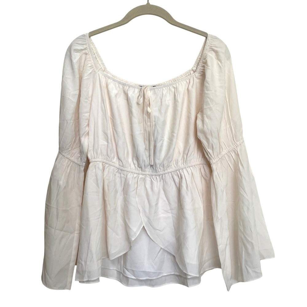 Renaissance Fair Cream Peasant Blouse Square Neck Bell Sleeve off Shoulder Top S
